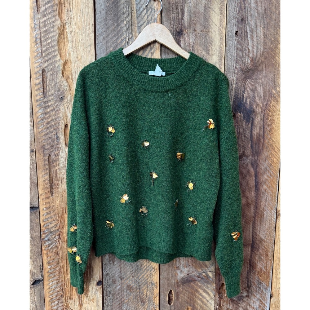 HM Dragonfly Sequin Sweater Women S Goblincore Embellished Wool Blend Whimsigoth